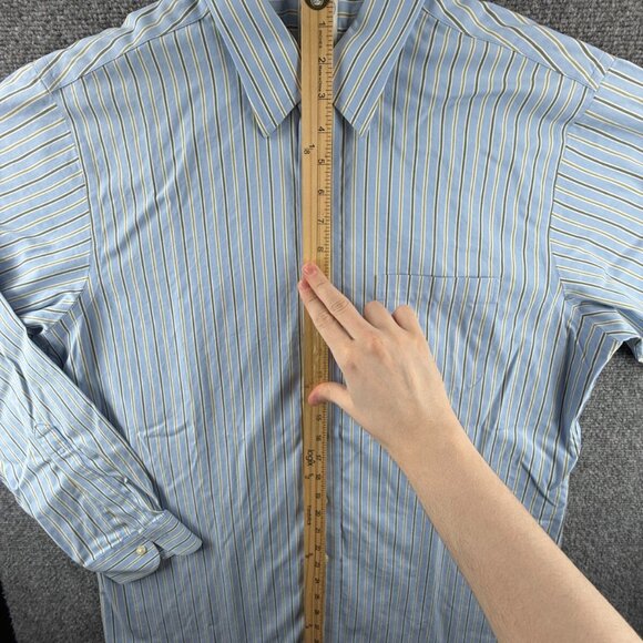 Brooks Brothers 16.5 36 Slim Fit Non Iron Striped Blue Button Up Point Collar - Picture 3 of 16